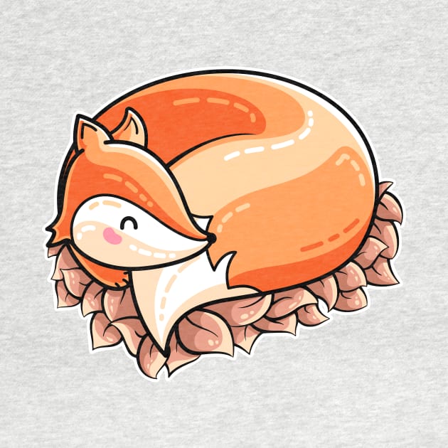 Kawaii Cute Fox Curled in Leaves by freeves